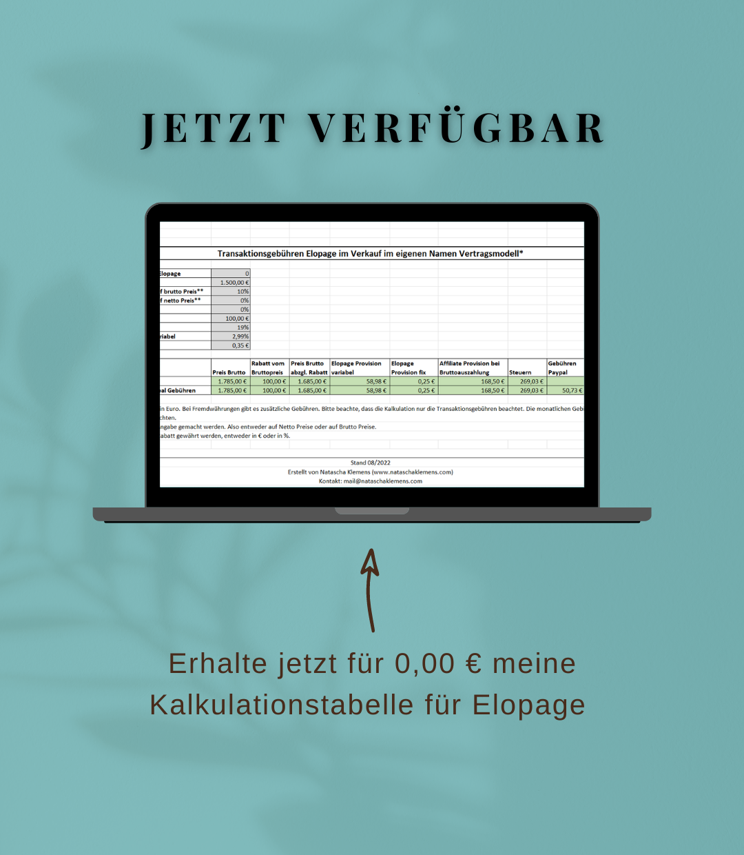 Kalkulationstabelle Elopage Mockup Kalkulationstabelle Elopage